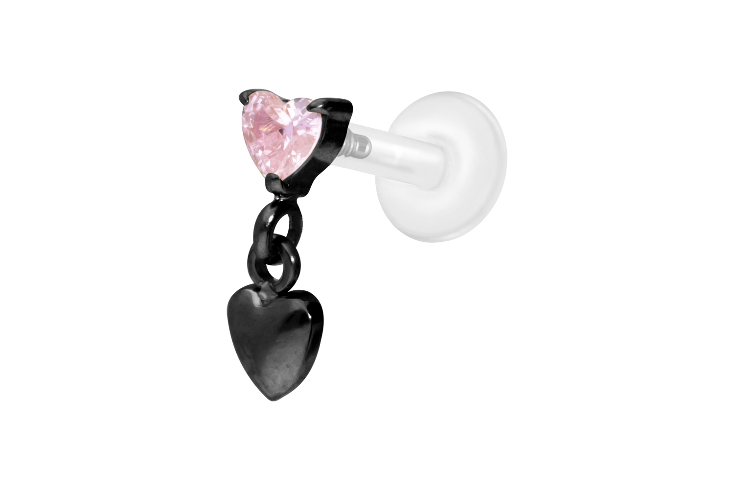 PTFE Labret Piercing mit Innengewinde + Titan-Aufsatz 2 HERZEN